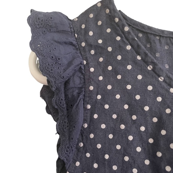 Tezro Millennio Italy 100% Linen Tunic Style Top Size S Blue & White Polkadot - Picture 7 of 8